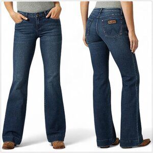 Wrangler Retro Mae Mid-Rise Stretch Jeans Sophia Dark Wash Flare NWT New 5 X 32